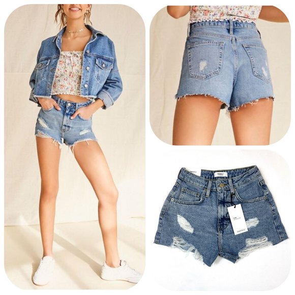 NWT Forewer 21 high waist disstressed denim shorts - Picture 1 of 10